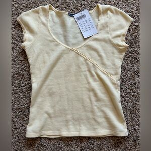 Brandy Melville Wrap-Style Ribbed Short Sleeve Top